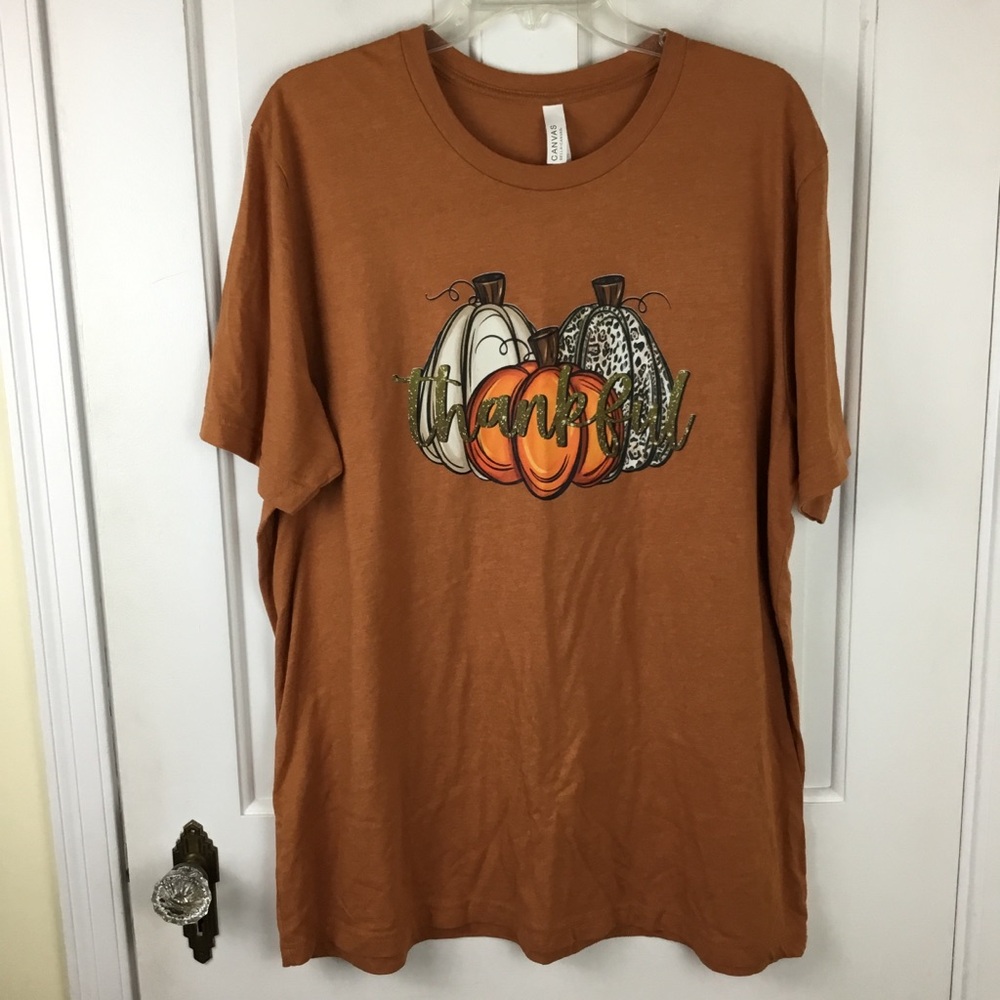 Thankful Tee with Pumpkins Thanksgiving Gratitude Plus Size